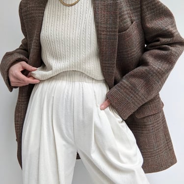 Vintage Muted Plaid Woven Wool Blazer