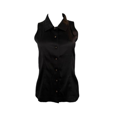 Chanel Black Silk Logo Button Down Tank