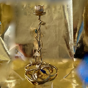 Wonderful Vintage large Michael Aram Natural Brass Candle Stick With Semi Precious Stones and Swarovski Crystals In the Best Condition 