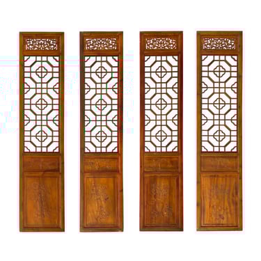 Chinese Brown Geometric Pattern Theme Wood Panel Floor Screen cs5260S