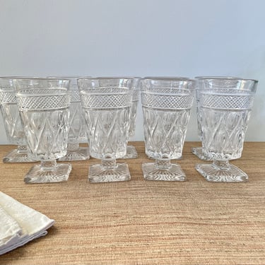 Vintage Imperial Glass Cape Cod Clear Iced Tea Goblets - Set of 9 - Square Footed Base 