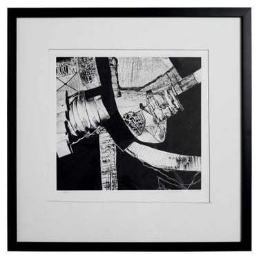 Graphic Abstract Black &amp; White Lithograph Signed L. Siekman