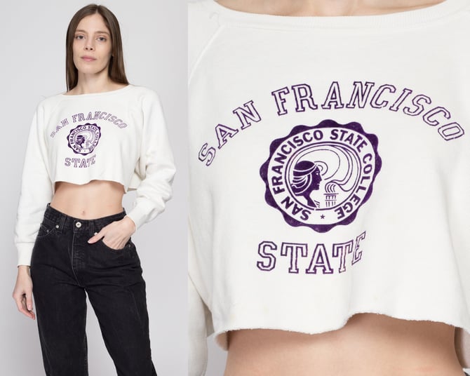 One Size 80s San Francisco State Cropped Sweatshirt Vintage University Flying Apple Vintage Los Angeles CA