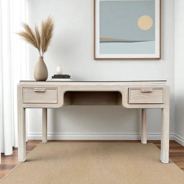 Vintage Whitewash Pencil Reed Desk by American Drew 54” - Hollywood Regency Coastal Wood Office Furniture 