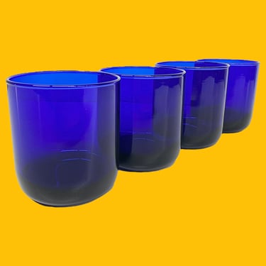 Vintage Drinking Glasses Retro 1990s Contemporary + Libbey Metropolitan + Cobalt Blue Glass + Set of 4 + Water or Juice Tumblers + Kitchen 