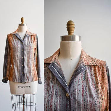 1970s Brown Polyester Blouse 