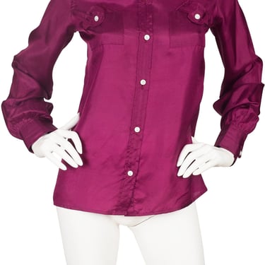 Ted Lapidus 1970s Vintage Magenta Silk Collared Button-Up Shirt Sz S M 