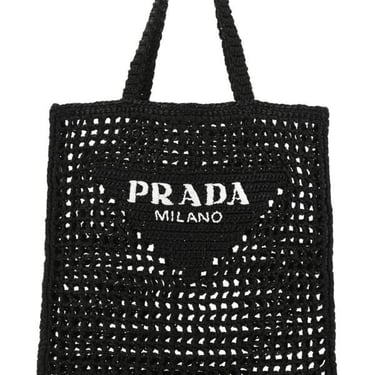 Prada Women Black Raffia Shopping Bag