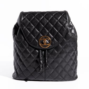 CHANEL 1991-1994 Black Caviar Leather Backpack w/ Gold Hardware