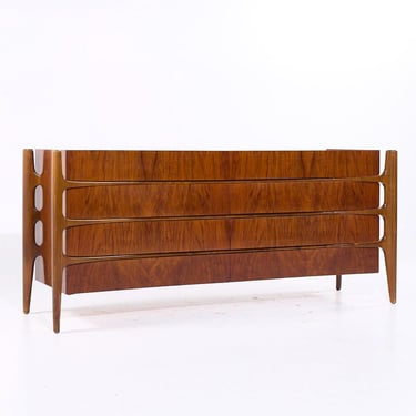 William Hinn Mid Century Walnut Curved Front Lowboy Dresser - mcm 