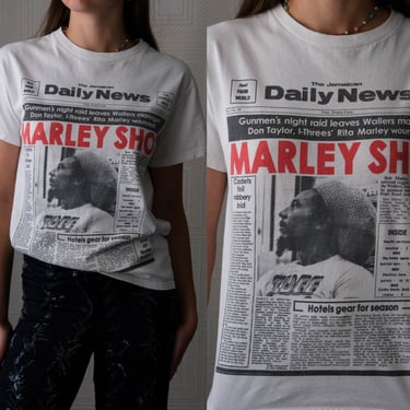 Vintage Daily News Newspaper Print Bob Marley Tee Shirt | Daily News Tee | Novelty Print Tee | 2000s Bob Marley Feature T-Shirt 