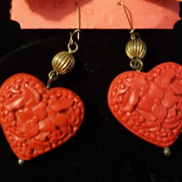 80s/90s Red Heart Earrings Artisan Made 