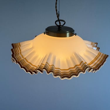 Vintage Art Deco Style Pendant Lamp with Wavy Glass Shade / Mid Century Ceiling Light / Yugoslavia / 1970s 