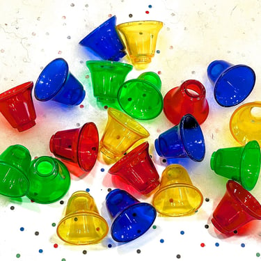 VINTAGE: 20pcs - Colorful Plastic Bell Shape Light Covers - Kitsch Christmas Crafts Millinery Floral Decoration Display Picks 