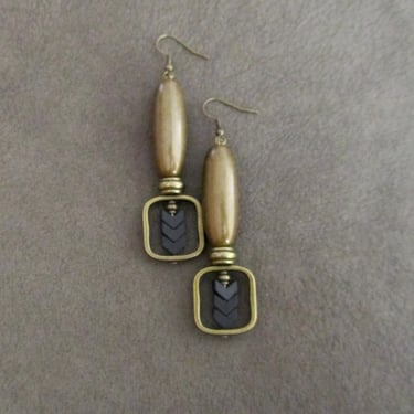 Bronze geometric earrings, statement earrings, chunky bold earrings, etched metal earrings, black arrow earrings, mid century modern 22 