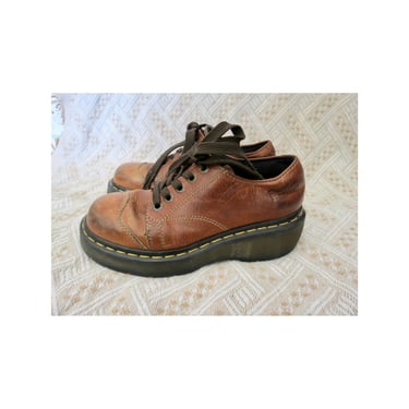 Vintage 90s Doc Martens - 8651 Made in England - Brown Leather Lace Up Platform Oxford Boots - UK Size 4 