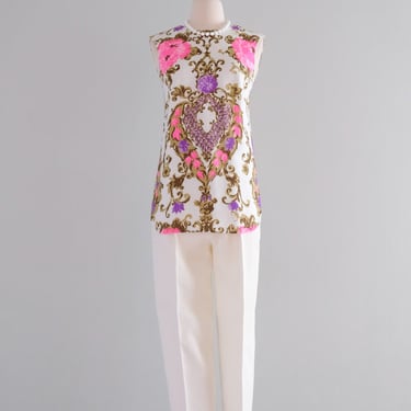 Excellent 1960's Baroque Style Print Shirt &amp; Pant Set by Alex Colman / XS