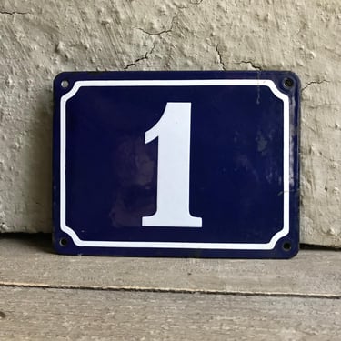 French Enamel Sign, Street House Address Sign, Traditional Cobalt Blue White House Number 1 