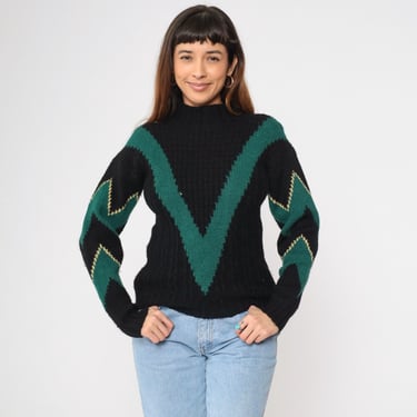 Women Vintage Knitted Sweater Crew Neck Geometric Pattern