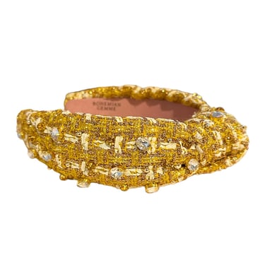 Sample Sale Yellow Tweed Embellished Knotted Headband