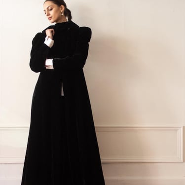 1930s Inky Black Silk Velvet Evening Coat 