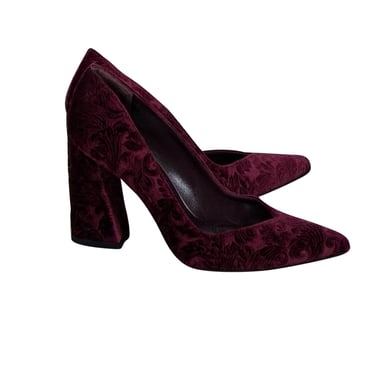 Stuart Weitzman - Maroon Textured Velvet Block Heel Sz 7.5