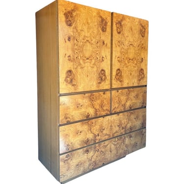 Free Shipping Within Continental US - Milo Boughman for Lane Mid Century Modern Burl Wood Gentleman’s Dresser or Armoire 