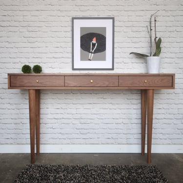 Solid Walnut Console Table - 3 Drawers - IN STOCK 