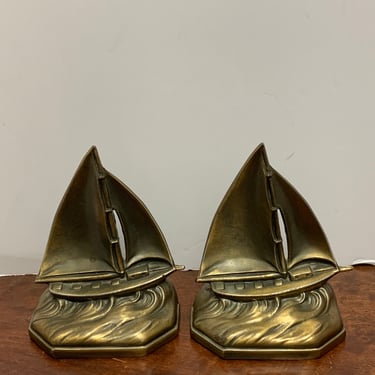 1965 Brass Colonial Virginia Sailboat Bookends 