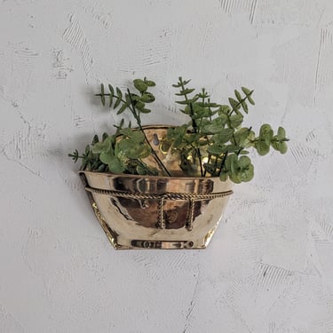 Vintage Brass Wall Planter with Rope Detail 