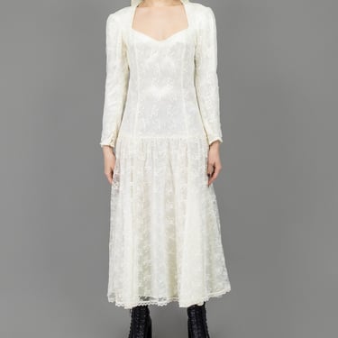 80s wedding dress, small wedding dress with long sleeves, lace wedding dress, sweetheart wedding dress, vintage white wedding dress, dress 