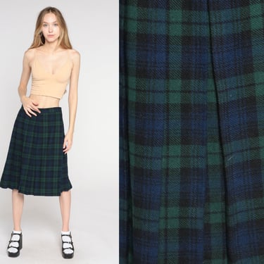 80s Plaid Skirt Knee Length Wool Skirt Retro School Girl Shop Exile Tucson AZ