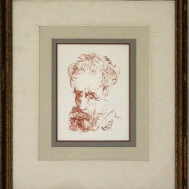 Mid Century Modern Salvador Dali Michelangelo Portrait Etching 