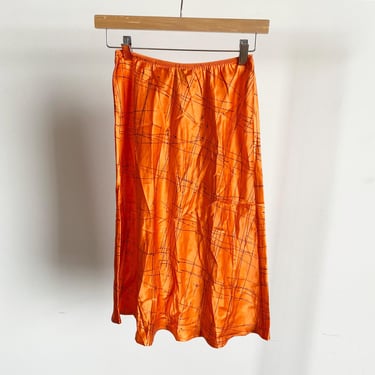 Vintage Y2K Orange Silk Skirt, Abstact Pattern 