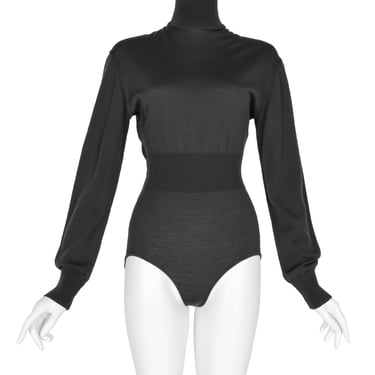 Azzedine Alaia Vintage 1980s Deep Grey Knit Wool Bodysuit