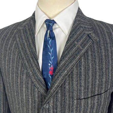 Vintage 1950s ATOMIC ERA Wool Tweed Sack Sport Coat ~ 39 Long ~ blazer / jacket ~ Chinstrap / Hacking ~ 4-Button ~ 38 / 40 