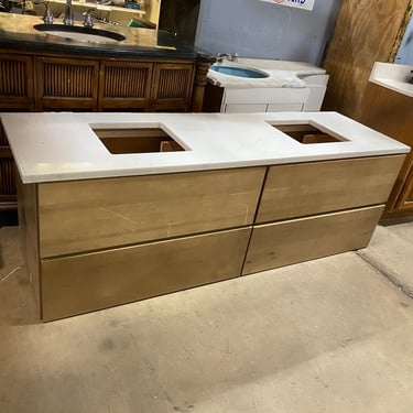 Freestanding Double Bathroom Vanity with Tan Base and Stone Countertop