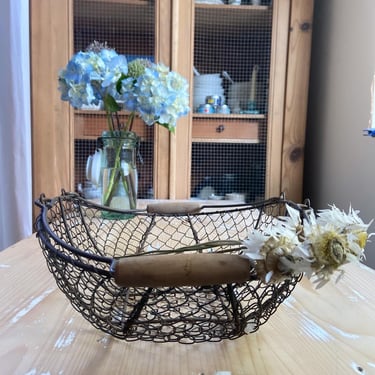 Beautiful rustic vintage  France metal petite picking basket 