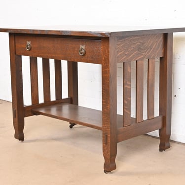 Antique Stickley Brothers Mission Oak Arts &#038; Crafts Writing Desk or Library Table, Newly Restored