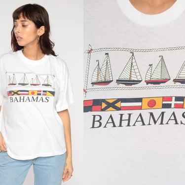 Bahamas T Shirt 90s Sailboat Graphic Tee Tourist T Shirt Tropical Vacation Flag Screen Print Nautical Travel Vintage 1990s Extra Large xl 