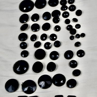 Lot of 62 19th Century Jet & Black Glass Buttons Large Medium and Small Metal or Glass Shanks Salvaged from old MGM Wardrobe Dept Costumes 