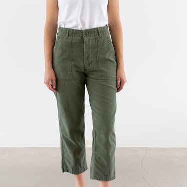 Vintage 30 Waist Olive Green Army Pants | Unisex Utility Fatigues Military Trouser | Button Fly | F559 