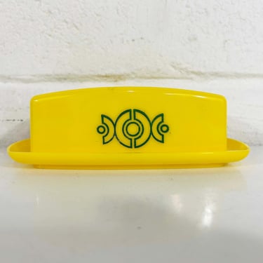 Vintage Yellow Butter Dish Retro Yellow Sunshine Geometric Plastic Tray MCM 1960s 1950s 