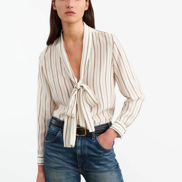 Angelique Tie Neck Blouse - Brandy Stripes