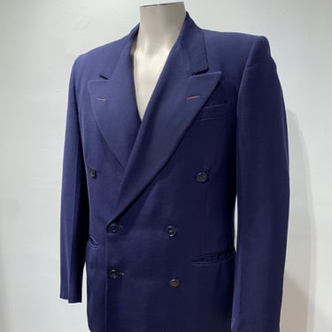 1940's Double Breasted Jacket - Navy Blue Rayon Gabardine - Notched  Lapel - Shoulder Pads - Men's Size Medium 