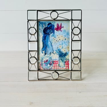 Marc Chagall Vintage Postcard and Art Glass Frame 