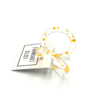 Yellow & Clear Confetti Hoop Earrings - 1.75"