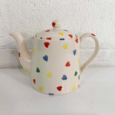 Vintage Teapot Moorland Ceramic Hearts Tea Pot Staffordshire Chelsea Burslem England Kitchen Coffee Heart Rainbow Housewarming Gift 80s 