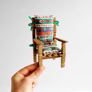 Vintage Miniature Chair Made of Clothespins, Tiny Folk Art Handmade Chair 