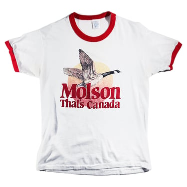 Vintage 80s White Molson Canadian T-Shirt Ringer Tee Animal Ultra Thin